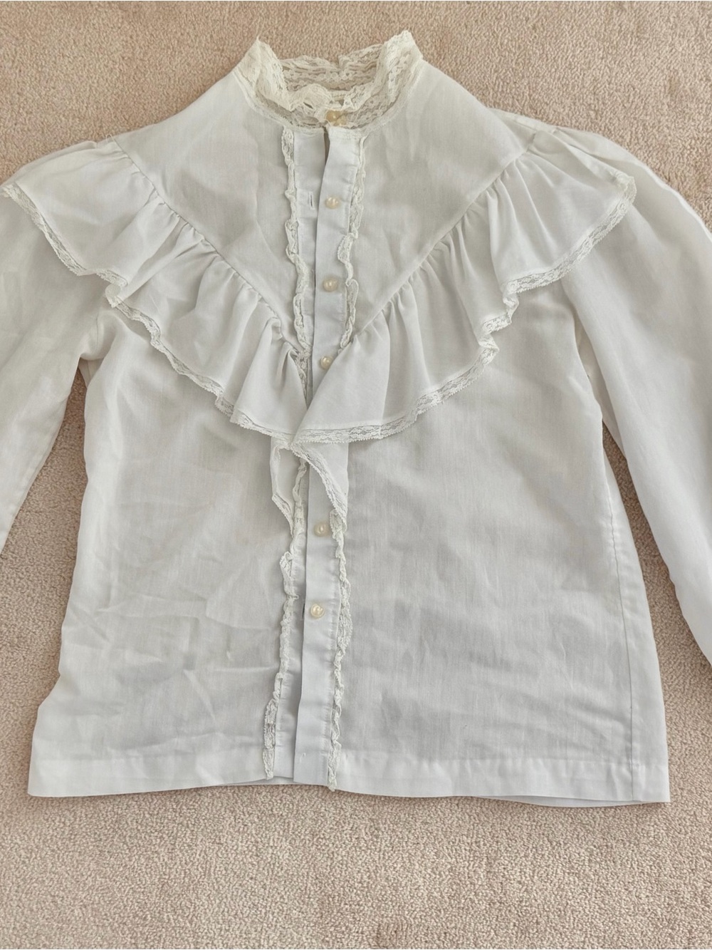 Women’s Vintage 70’s White Ruffled Button-Up Prairie Blouse